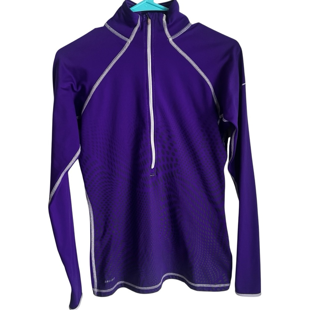 Nike Pro Women's Purple Long-Sleeve Quarter Zip Pullover Athletic Top Size Med